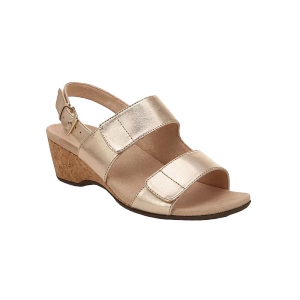 Vionic Gold Metallic Women's adjustable cork wedge heel Sandals size 9
